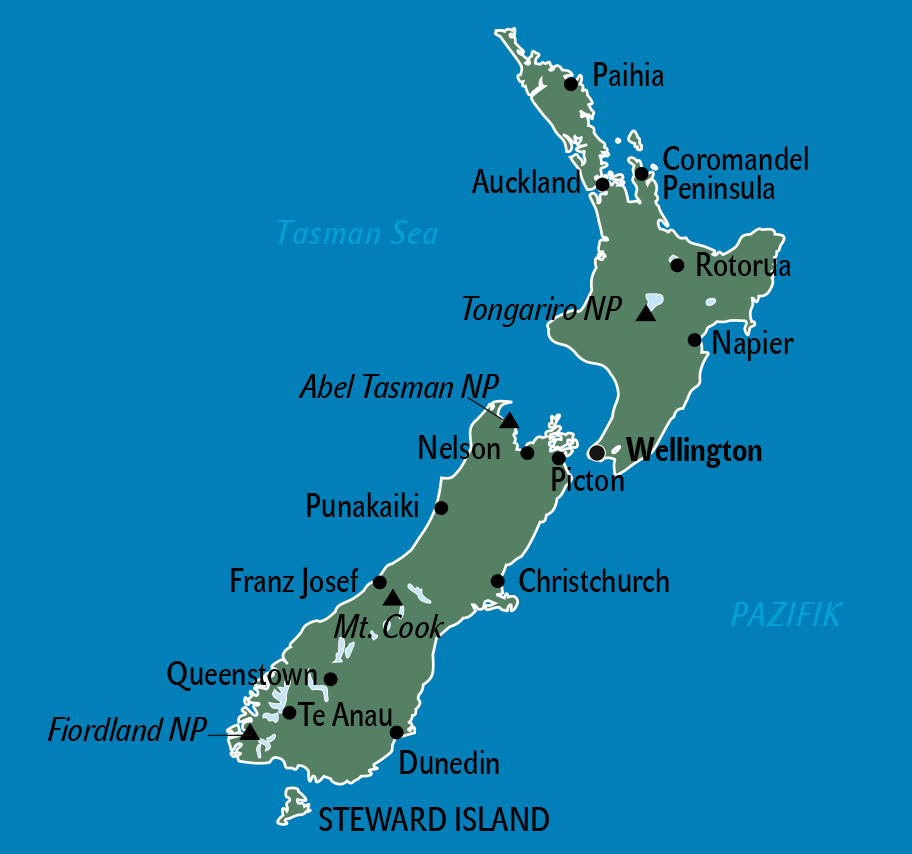 neuseeland auf karte Neuseeland Reisetipps Einreise Karte Landerinfos neuseeland auf karte